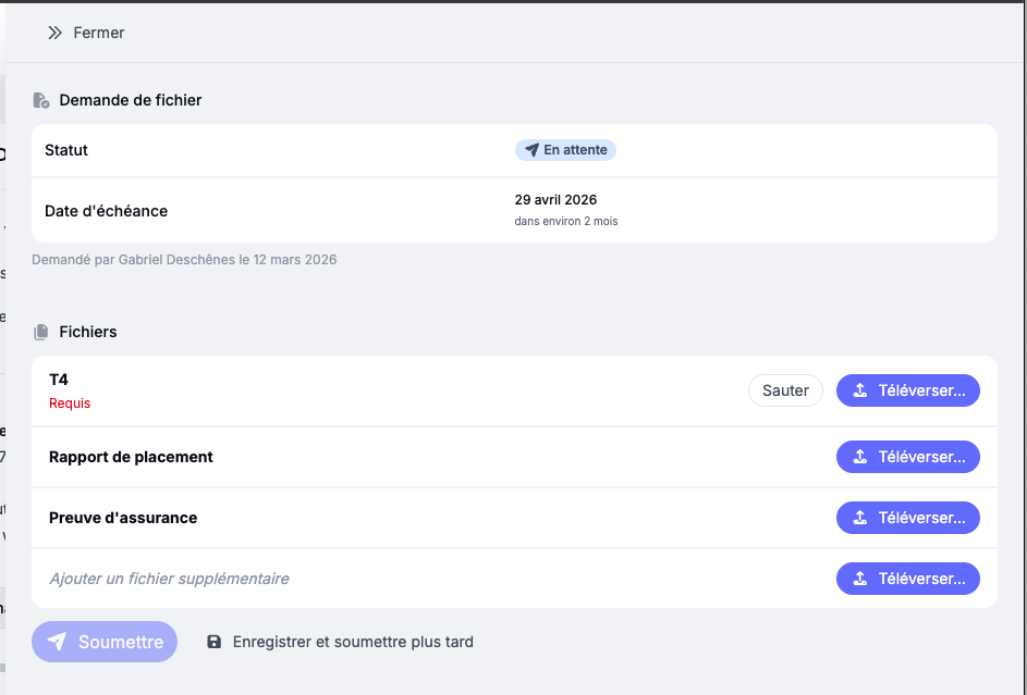 Uploading documents by the client