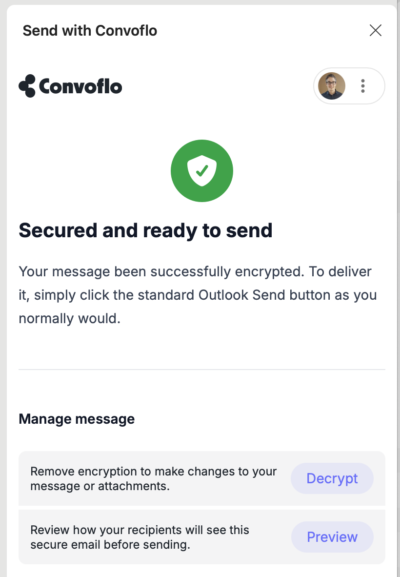 Convoflo add-in interface for Outlook